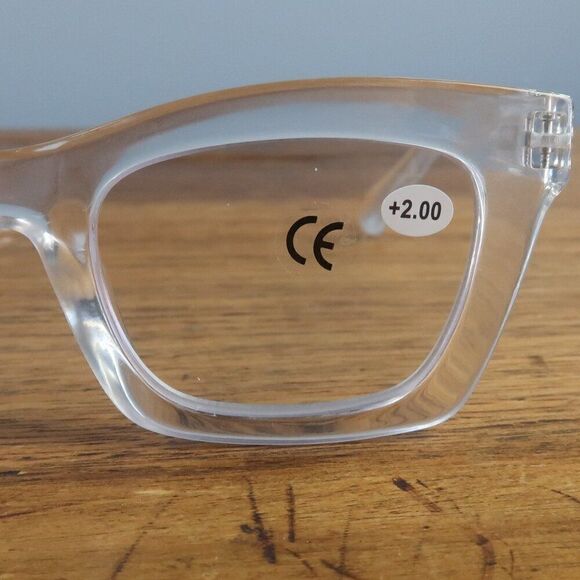 RETRO TRENDY CLEAR WHITE READER GLASSES +2.00 NWT - Picture 2 of 5